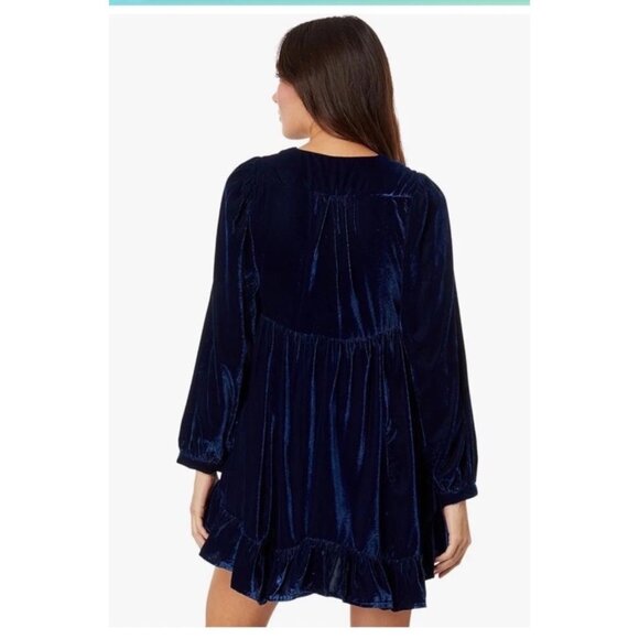 Free People Estella Velvet Mini Dress Tunic With V-Neckline Navy Blue Size M - Picture 2 of 15
